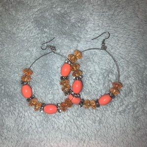 Orange beaded hoops